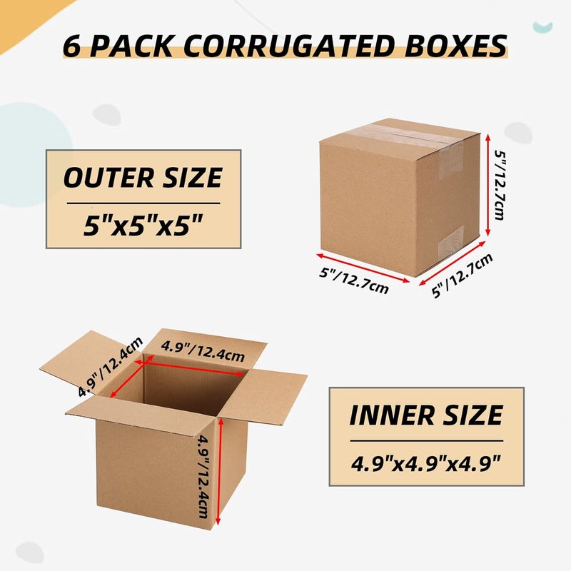 ZBEIVAN Shipping Boxes Mailers 5x5x5 inches Corrugated Cardboard Small Packing Kraft Moving Mailing Box, Pack of 6 - Image 2